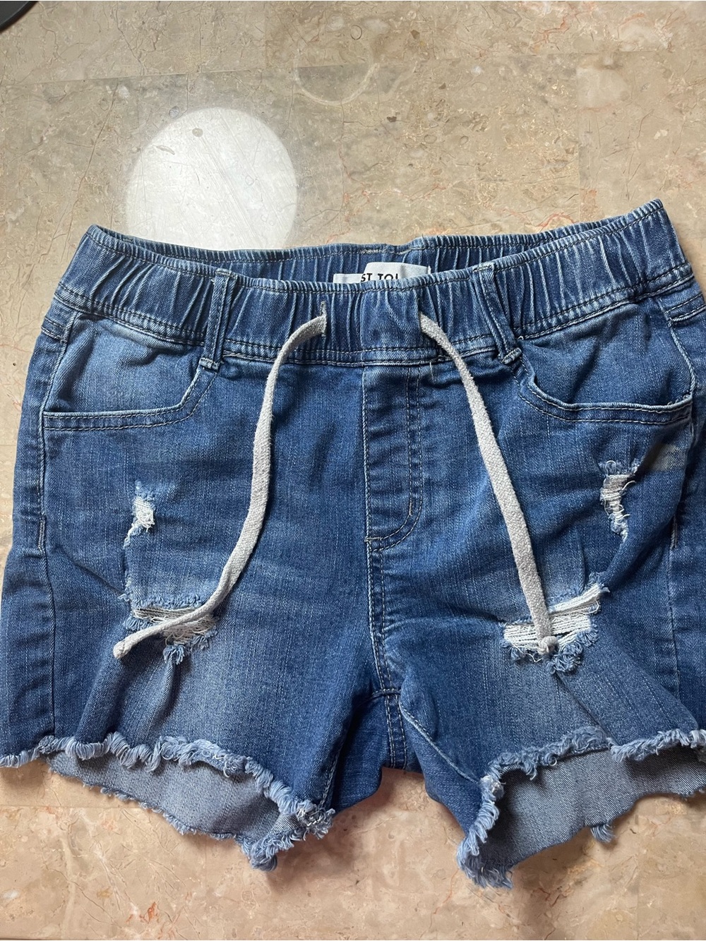Girls' Blue Distressed Denim Drawstring Shorts